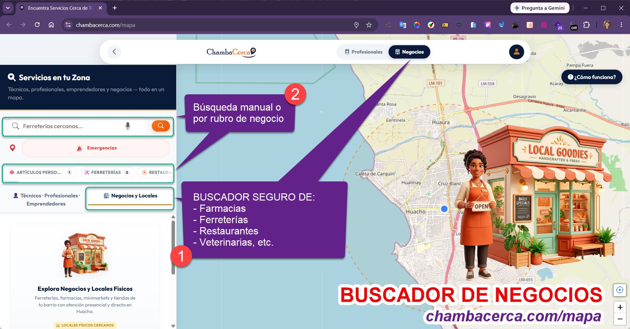 Uso del Mapa GPS ChambaCerca